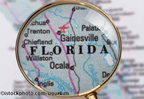 map of Florida with magnifying glass